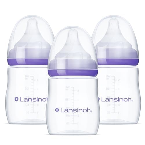 Lansinoh Anti-Colic Baby Bottles for Breastfeeding Babies, 5 Ounces, 3 Count, Includes 3 Slow Flow Nipples, Size S