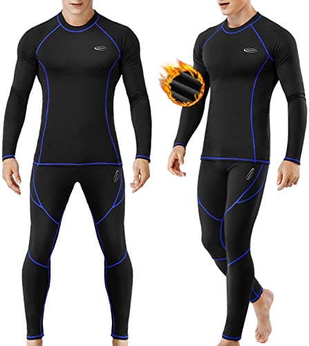 MOBIUSPHY Thermal Underwear for Men Long Johns Set with Fleece Lined Base Layer Top Bottom Black