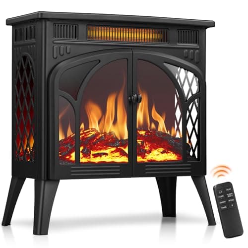 R.W.FLAME Electric Fireplace Heater 25" with Remote Control, Cathedral Stylish, Different Flame Effects and Log Set Colors, Adjustable Brightness and Heating Mode, Overheating Safe Design