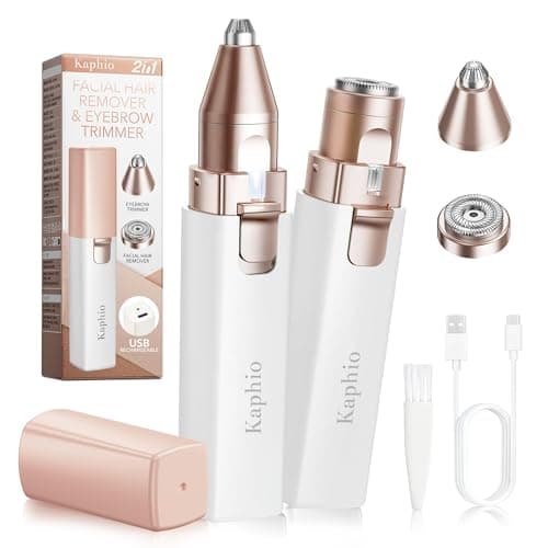 KAPHIO Facial - Eyebrow Hair Remover for Women: Rechargeable 2 in 1 Eyebrow Trimmer and Face Shavers for Women - Painless Electric Hair Removal Device for Face Eyebrows Peach Fuzz Lips with Light