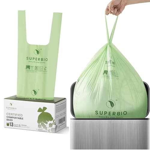 SUPERBIO 13 Gallon Handle Tie Food Scrap Bags Certified by BPI (commercially compostable only), Seedling,OK compost HOME and OK compost INDUSTRIAL, 30 Count, 49.2L