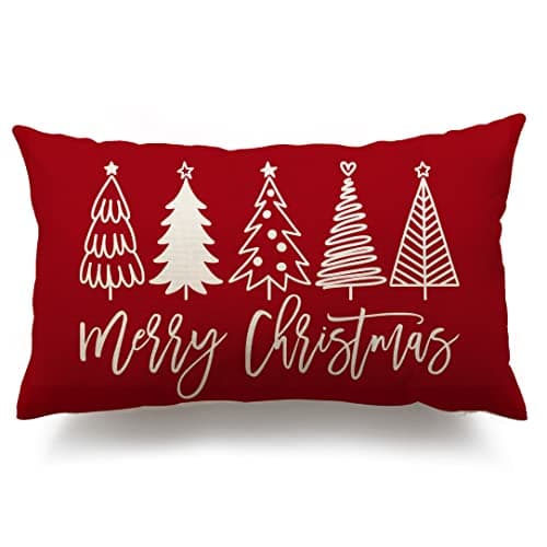 Merry Christmas Pillow Cover 12x20 Farmhouse Christmas Throw Lumbar Pillow Cover Decorations Christmas Tree Holiday Decor Case for Home Couch