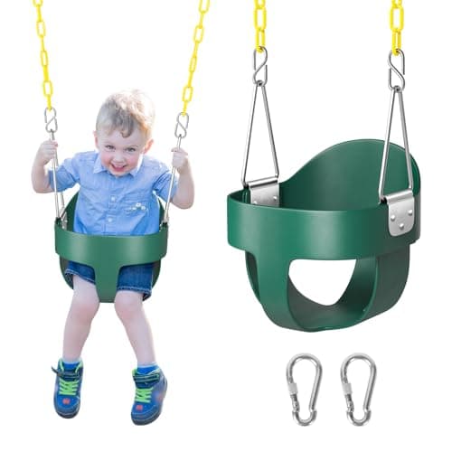 DECORLIFE Toddler Swing, Baby Swing Outdoor –High Back Full Bucket Swing Set, 330lb Capacity, Safety Design, Plastic-Coated Chains and Quick-Snap Carabiners for Backyard, Playground