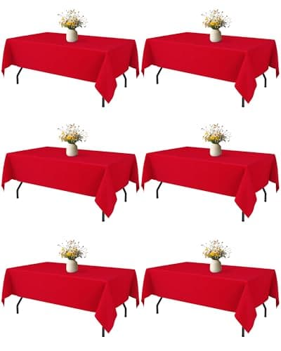 Best Red Tableclothes #10 from Niuara Niuara Red Rectangle Table Cloth - 6 Pack, 60" × 84" Washable Fabric Tablecloth for 5FT Tables, Wrinkle-Resistant & Heat-Proof Table Cover for Weddings, Dinners & Parties