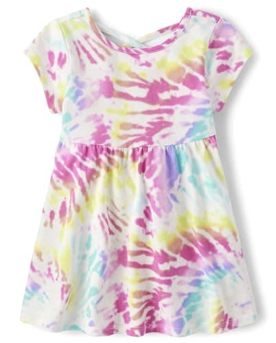 The Children's Place Baby Girls' and Toddler Short Sleeve Everyday Dresses, Pink Tie Dye Swirl