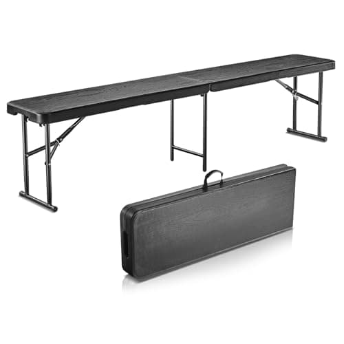 VEVOR Plastic Folding Bench, 6ft Portable Folding Bench, Smooth High Density Polyethylene Waterproof Outdoor Bench, Picnic Camping Table with Handle for Garden Soccer Playtime, Black (1 Pack)