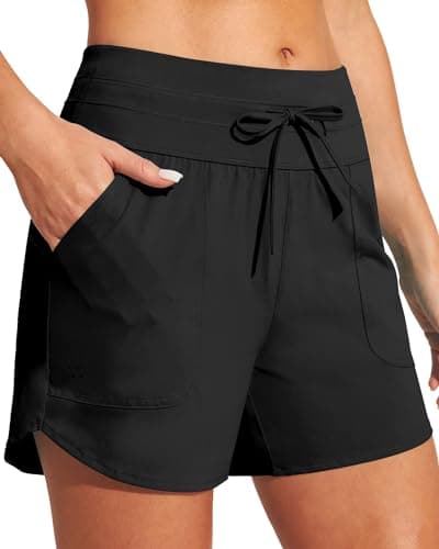 IUGA Womens 5" Swim Board Shorts Stretchy High Waisted Beach Shorts for Women Quick Dry UPF 50+ Swimsuit Bottoms with Liner Black