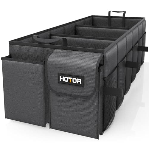 HOTOR Foldable Trunk Organizer - SUV & Sedan Compatible, 3 Compartment, Black, 31.9"×12.6"×10.6" Sturdy Car Organization for Accessories, Tools, Sundries