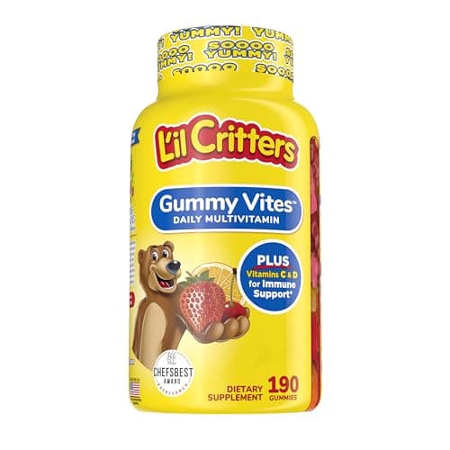 L'il Critters Gummy Vites Daily Kids Gummy Multivitamins Assorted Fruit Flavors for Ages 2+ Toddlers & Kids, Gummy Vitamin with Vitamin C and D, 95-190 Day Supply, 190 Gummies