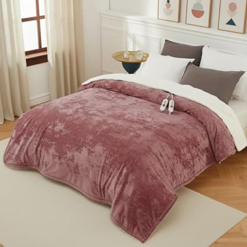 GarveeHome King Size Electric Blanket with Dual Control, Pink Heated Blanket King, Velvet Soft Cozy Heating Blankets, 4 Heat Settings & 10H Auto Off, Machine Washable, ETL Certified, 90" x 100"