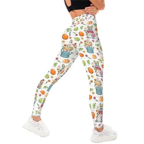 Easter High-Waisted Yoga Pants for Women Cute Rabbit Leggings Long Leggings for Sport Running (US, Alpha, Medium, Regular, Regular, White)