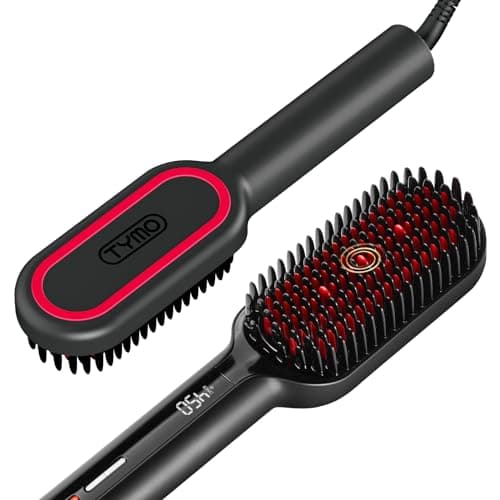 TYMO Hair Straightener Brush - Upgraded Ionic Plus Straightening Brush with Dense Bristles, 16 Temps, Dual Voltage | Heat Brush Straightener for Women | Flat Iron Comb for Thick Curly Hair