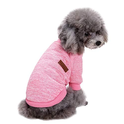 Jecikelon Dog Clothes Dogs Sweater Soft Puppies Clothing Winter Puppy Sweaters Warm Outfit for Dogs Small XXS XS Cat Apparel (Pink, S)