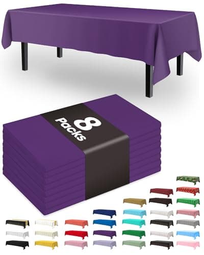 Pureegg Plastic Table Cloth Disposable - 8 Packs, Table Cloth for Valentine's Day, 54"x108" Graduation Decorations Class of 2025 for Parties, Picnics, Camping, Waterproof & Stain-Resistant, Purple