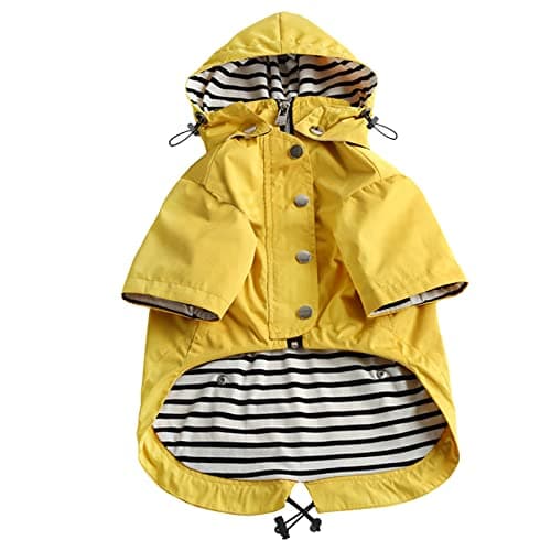 Morezi Dog Zip Up Dog Raincoat with Reflective Buttons Rain Water Resistant Adjustable Drawstring Removable Hood Pocket Dog Raincoats with Legs 8lbs to 80lbs Available Yellow M