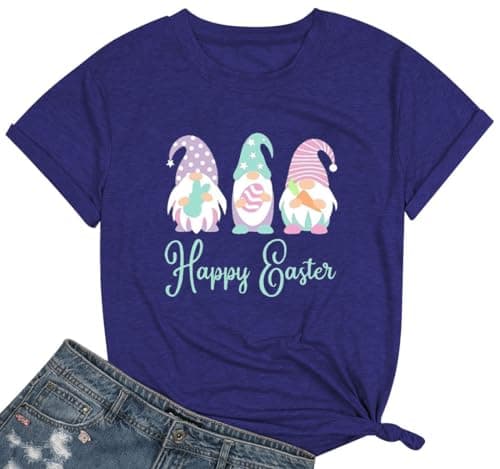 Happy Easter Shirt for Women:Funny Easter Bunny Gnome Graphic T-Shirt Purple