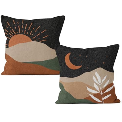 HIWX Boho Pillow Covers, Boho Sun Moon Mountains Decorative Pillowcase Throw Pillow Cover 18x18,Boho Throw Pillows,Boho Sun Desert for Sofa Bed Room Home Bedroom Decor Set of 2 Pillow Case