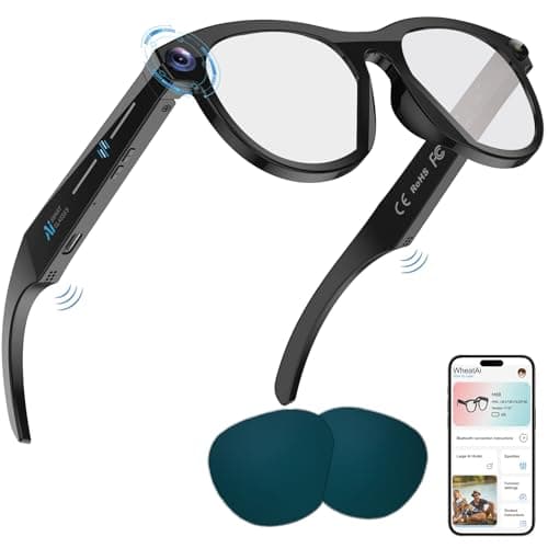 Lixeszt Smart Glasses with Camera AI Glasses Bluetooth Glasses Replaceable Lenses，48H Battery for Travel, Conferences & Vlogging. Translation, Voice Control & Object Recognition (Black)