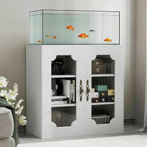 Belandi 20-29 Gallon Aquarium Stand with Glass Door, Modern Fish Tank Stand, Reptile Tank Stand Terrarium Stand with adjustable shelves & Cabinet Storage, Sturdy Heavy Duty 31.5"×15.7" Tabletop