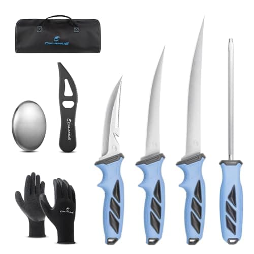 Calamus SwiftGlide Fillet Knife Kit Combo, Fishing Bait Knife and Filet Knives, G4116 German Stainless-steel Blades, Non-slip Handle, Fish Scaler, Non-slip Grip Gloves, Sharpening Rod, Storage Bag