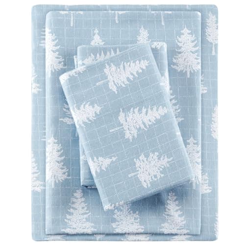 True North by Sleep Philosophy Cozy Flannel Warm 100% Cotton Sheet - Novelty Print Animals Stars Cute Ultra Soft Cold Weather Bedding Set, Full, Blue Forest 4 Piece