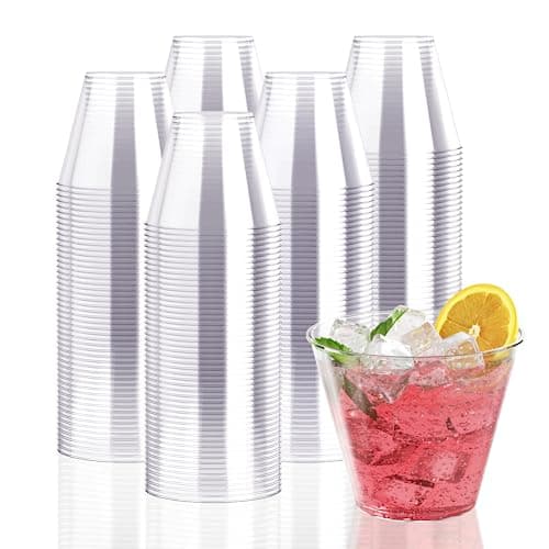 JollyPack 300 Pack Clear Plastic Cups 9 oz Disposable Cups Heavy-duty Plastic Drinking Cups, Plastic Party Cups, Hard Plastic Cups for Christmas, Weddings, Home, Dinner and other Events