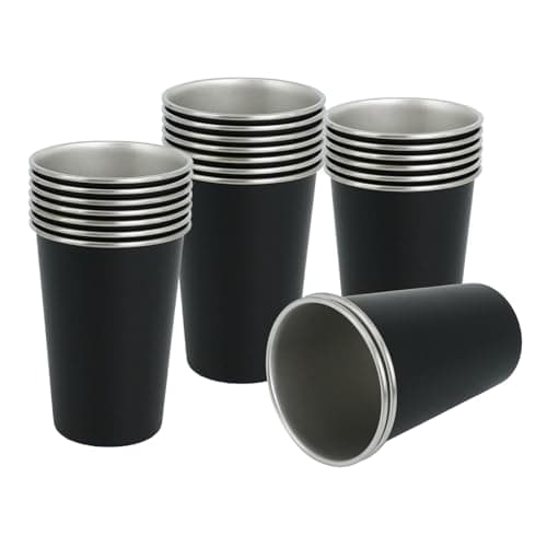 PEDOBALI 22 Pcs 16 oz Stainless Steel Pint Cups Stackable Metal Cups Black Shatterproof Water Tumblers Kids Adults Drink Water Tumbler for Restaurant Picnic Outdoor Travel Camping
