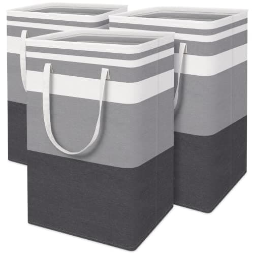 BlissTotes 3-Pack Laundry Basket, Freestanding＆Waterproof Laundry Hamper, Collapsible Tall Clothes Hamper with Easy Carry Handles for Clothes, Towels in the Family and Dorm,Gradient Grey,75L