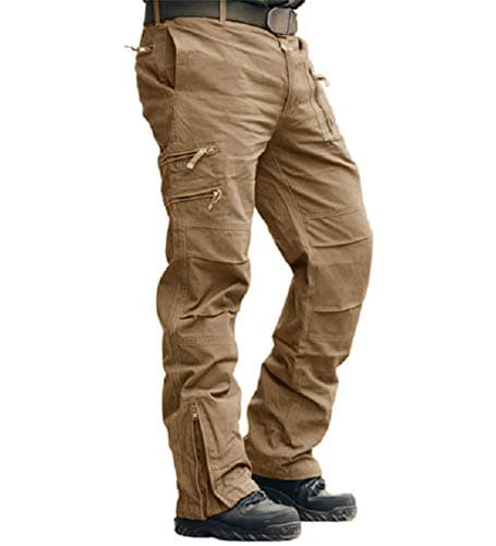 CRYSULLY Men's Working Ripstop Pants Tactical Hiking Stretch Pants Wild Combat Zipper Pockets Trousers Wolf Brown 36