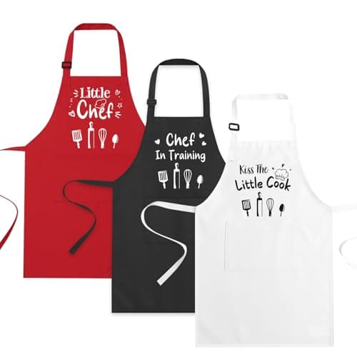 XLSXEXCL 3 Pack Kids Apron for Cooking Adjustable Kids Chef Kitchen Funny Aprons with Pockets for Boys Girls Toddler Painting Baking Artist Apron