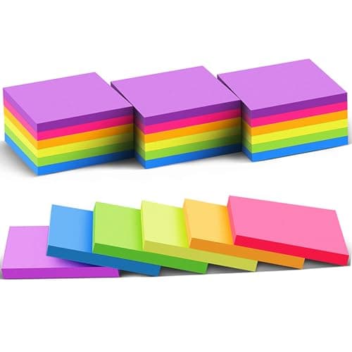 (24 Pack) Sticky Notes 3x3 in Post Bright Stickies Colorful Super Sticking Power Memo Pads, Strong Adhesive, 74 Sheets/pad