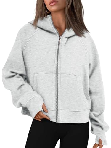 AUTOMET Womens Zip Up Hoodies Fleece Jackets Oversized Sweatshirts Fall Fashion Outfits 2024 Sweaters Winter Clothes Grey S