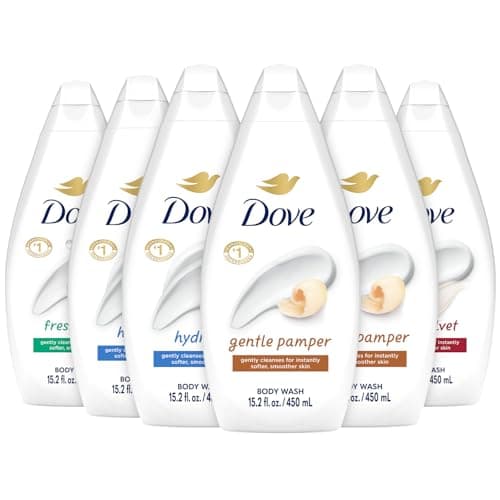 Dove Body Wash Variety 6-Pack – Hydrate, Gentle Pamper, Fresh Care, and Silky Velvet, 15.22 Oz Ea