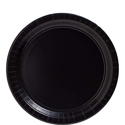 Amscan et Black Round Paper Plates - 8.5" (50 Pc) - Sturdy & Eco-Friendly Party Essentials - Perfect for Celebrations & Events