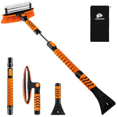 METOWARE 42.2'' Snow Brush and Ice Scrapers for Car Windshield, Extendable Snow Brush for Car with Ergonomic Foam Grip and 360° Pivoting Brush Head for Car SUV Truck
