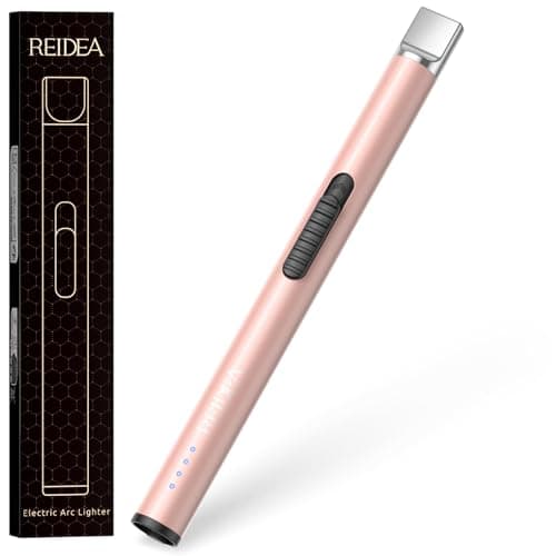 REIDEA Lighter S4 Pro Electric USB Rechargeable Safety Lock with LED Battery Indicator Flameless Windproof Arc Plasma Lighter for Candle, Fireworks (Rose Gold)