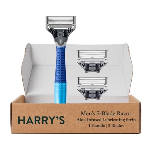 Harry's Razors for Men, 1 Handle (Ocean Blue) and 3 Razor Blade Refills with German Engineered 5-Blade Technology, Stocking Stuffer For Men