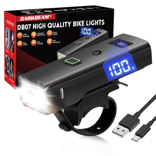 DARKBEAM Bike Light, High Lumens Super Bright Bicycle Front Headlight USB Rechargeable, Waterproof Cycling Lights 4-Mode for Night Riding, Road, Mountain, Safety, with LED Display & Light Sensor