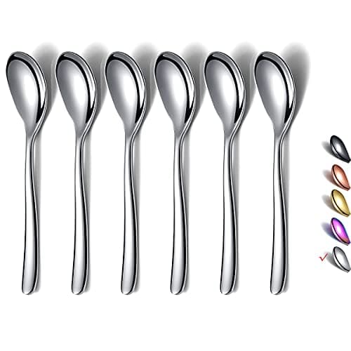 Demitasse Espresso Mini Spoons, 5.5'' Stainless Steel, Set of 6, Dishwasher Safe (Silver)