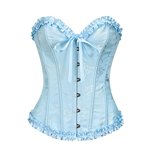 YUNAR Women's Vintage Cottagecore Shapewear Lace Up Overbust Corset Bustier Going Out Top (XXL, Blue)