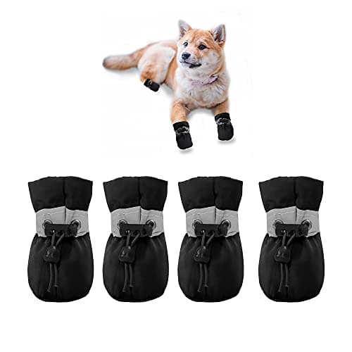 YAODHAOD Dog Shoes for Small Dogs, Anti-Slip Dogs Boots & Paw Protector for Winter Snowy Day, Summer Hot Pavement Dog Booties with Reflective Straps, Cat Dog Shoe for Indoor Hardfloors (Black, 4)