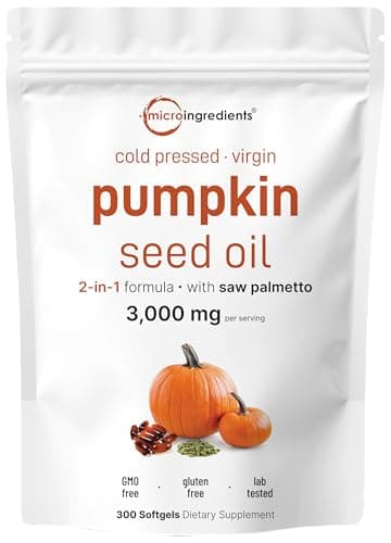 Pumpkin Seed Oil with Saw Palmetto, 3,000mg Per Serving, 300 Softgels | Cold Pressed, Pure Virgin Oil, Herbal Supplement | Supports Hair, Urinary, Bladder & Prostate Health | Non-GMO