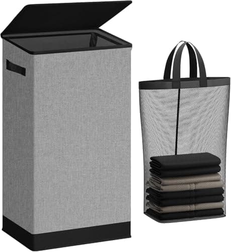 SOLEDI Laundry Hamper with Lid 100L Large & Tall Collapsible Laundry Basket, Clothes Hamper with Bag Removable Easy to Carry, Dirty Hampers for Bedroom, Bathroom, Dorm, College, Grey
