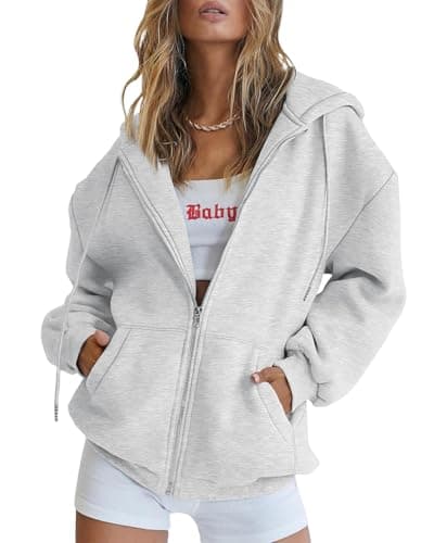 EFAN Women Zip Up Hoodies Oversized Sweatshirt Jacket 2024 Fall Fleece Cute Pullover Hooded Tops Teen Girls Casual Loose Fit Y2k Trendy Fashion Gym Clothes Outfits Grey M