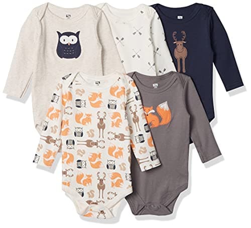 Hudson Baby Unisex Baby Cotton Long-sleeve Bodysuits, Forest, 3-6 Months US