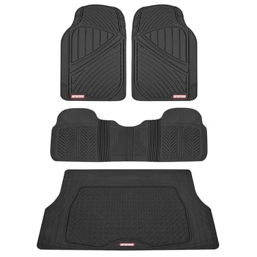 Motor Trend FlexTough Performance All Weather Rubber Car Mats with Cargo Liner - Full Set Front & Rear Floor Mats for Cars Truck SUV, Automotive Floor Mats (Black)