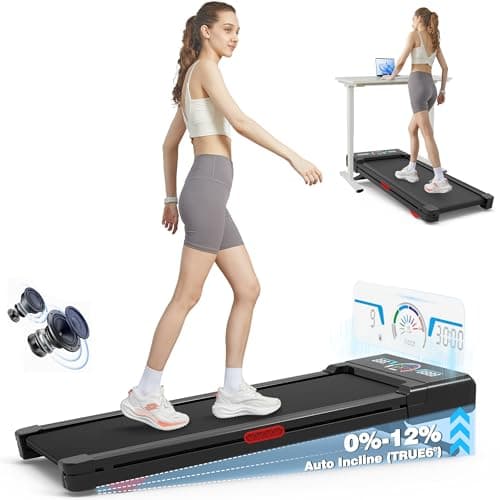 TRAILVIBER Walking Pad Treadmill with 12% 9-Level Auto Incline, 450 lbs Capacity RGB LED Screen, Bluetooth Speaker Under Desk Treadmill, Compact Treadmills for Home Hiking