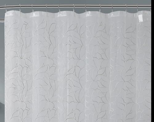 LinenZone Boho Shower Curtain with Silver Grey Embroidery for Elegant Boho Bathroom. Luxury Sheer White Shower Curtain. (Olivia 72 x 72 Silver)