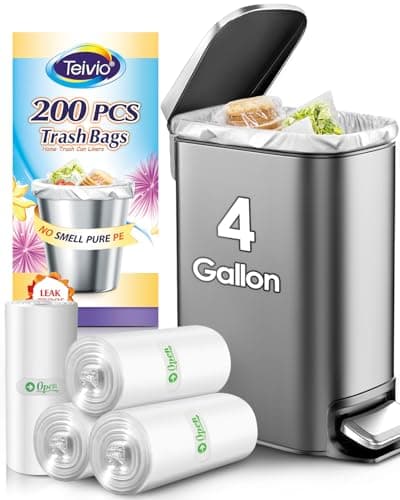 Teivio 4 Gallon 200 Counts Strong Trash Bags,Mini Waste Basket Garbage Bags, Bathroom Trash Can Bin Liners, Small Plastic Bags for Home Office Kitchen(Clear)