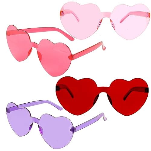 Pink Heart Sunglasses, Heart Glasses, 4 Pairs Heart Shaped Sunglasses Bulk, Red Heart Sunglasses, Party Clear Heart Shaped Glasses, Purple Heart Sunglasses, Hot Pink Heart Sunglasses for Women Men